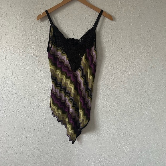 Adrienne Vittadini Y2K V Hem Crochet Zig Zag Tank Top Cami Large - Picture 5 of 7
